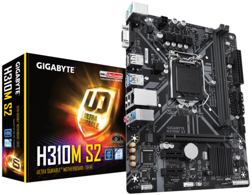 Материнская плата GIGABYTE H310M S2, Socket1151v2, Intel H310, 2xDDR4, PCI-Ex16, 4SATA3, 7.1-ch, GLAN, 4USB 3.1, VGA, mATX, Retail