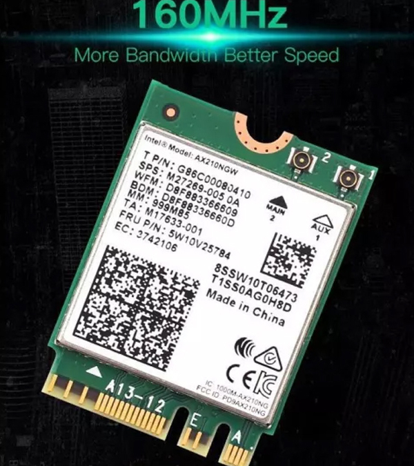 

Адаптер Bluetooth+Wi-Fi Intel 6E AX210 (Gig+), 802.11a/b/g/n/ac/ax, 2.4 / 5 ГГц, до 2.46 Гбит/с, M.2 E Key 2230 (AX210.NGWG.NV), 6E AX210 (Gig+)