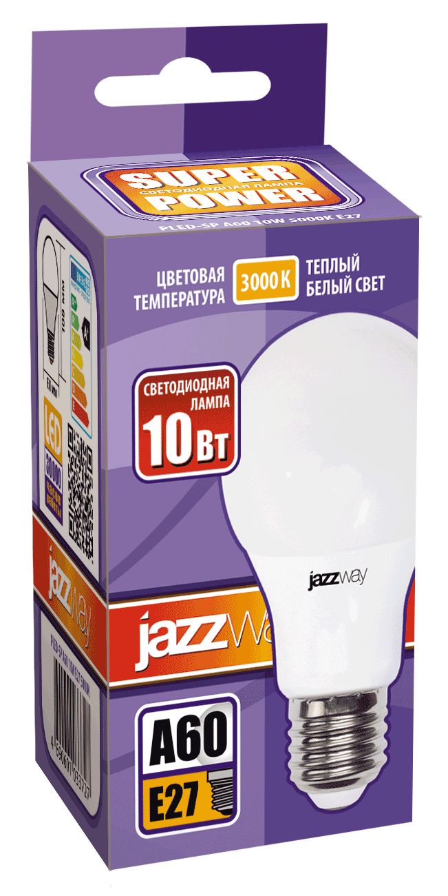 

Лампа светодиодная E27 груша/A60, 10Вт, 3000K / теплый свет, 800лм, Jazzway PLED-SP A60 10w E27 3000K POWER (1033697), PLED-SP A60 10w E27 3000K