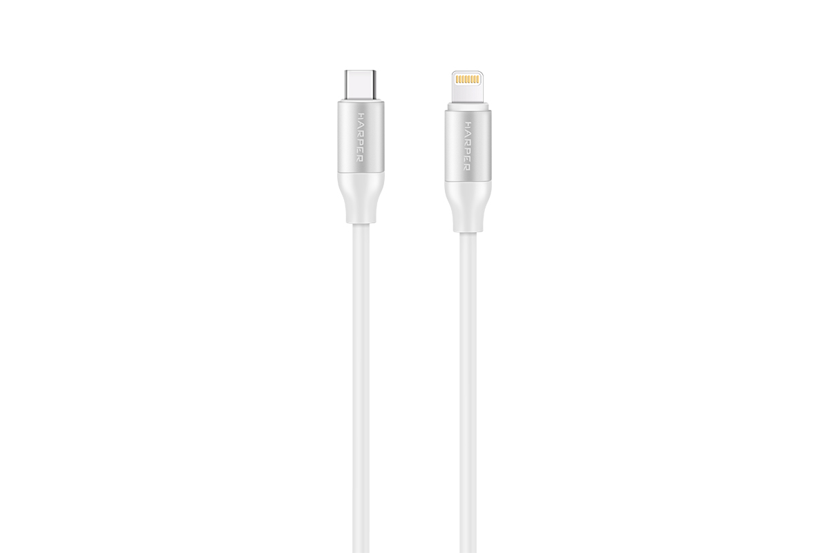 

Кабель USB 3.0 Type-C(m)-Lightning 8-pin(m), 2A быстрая зарядка, 1м, белый HARPER SCH-570, SCH-570