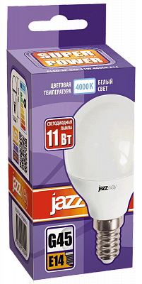 

Лампа светодиодная E14 шар/G45, 11Вт, 4000K / белый, 980лм, Jazzway PLED-SP G45 11w E14 4000K POWER (5019270), PLED-SP G45 11w E14 4000K