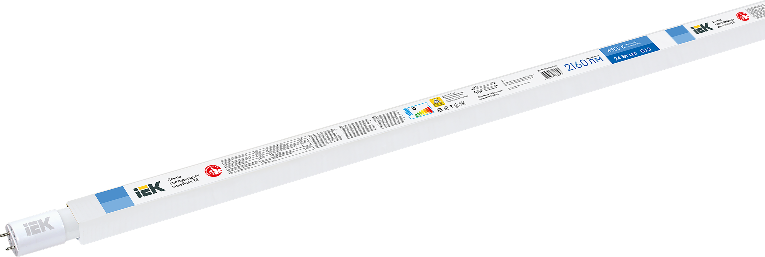 

Лампа линейная светодиодная G13, T8, ⌀26мм x 1514мм, 24Вт, 2160лм, 6500K/холодный, 70-79RA, IEK (LLE-T8-24-230-65-G13)