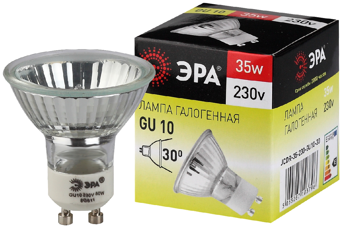 Лампа галогенная GU10, MR16, 35 Вт, 3000K, Эра GU10-JCDR (MR16) -35W-230V