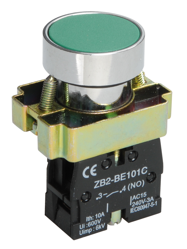 Кнопка плоская без фиксации 22 мм, 1NO, зеленый, IEK LAY5-BA31 (BBT60-BA-K06)
