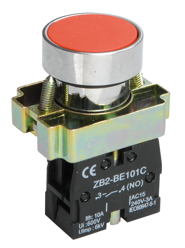 Кнопка плоская без фиксации 22 мм 1NC, красный, IEK LAY5-BA42 (BBT61-BA-K04)