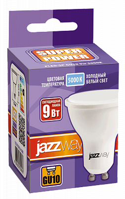 Лампа светодиодная GU10, MR16, 9 Вт, 5000K, Jazzway PLED-SP GU10 9w 5000K