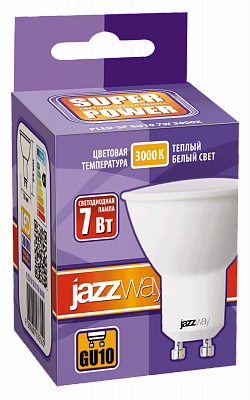 Лампа светодиодная GU10, 7 Вт, 3000K, Jazzway PLED-SP GU10 7w 3000K