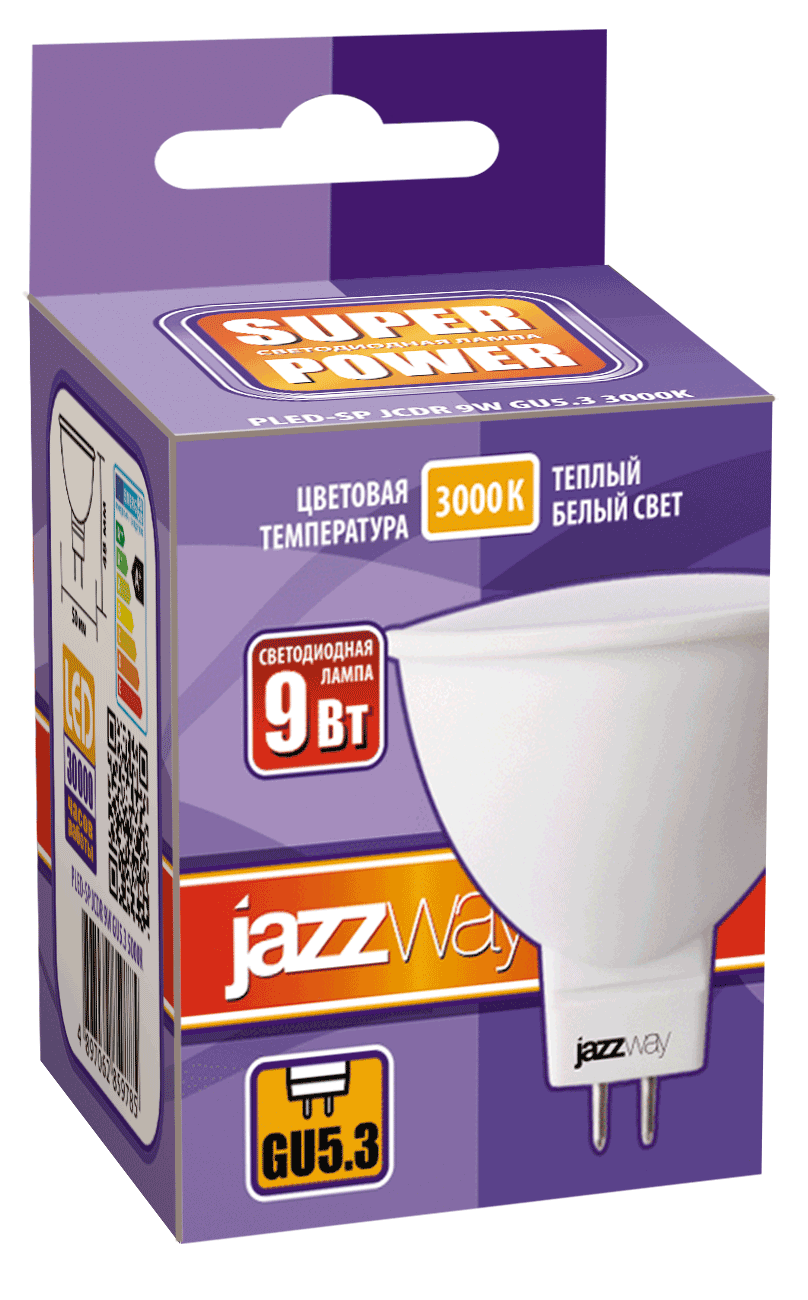 Лампа светодиодная GU5.3, JCDR, 9 Вт, 3000K, Jazzway PLED-SP JCDR 9w GU5.3 3000K