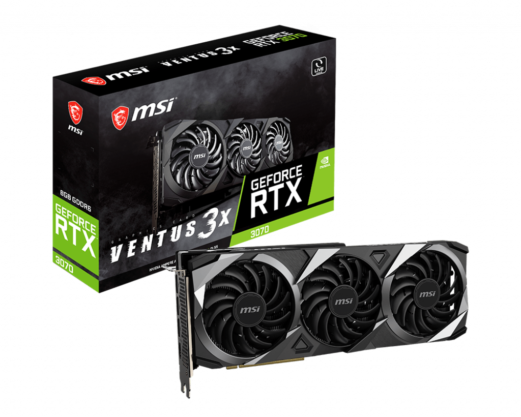 

Видеокарта MSI NVIDIA GeForce RTX 3070 VENTUS 3X, 8Gb DDR6, 256bit, PCI-E, HDMI, 3DP, Retail (RTX 3070 VENTUS 3X LHR), VENTUS 3X