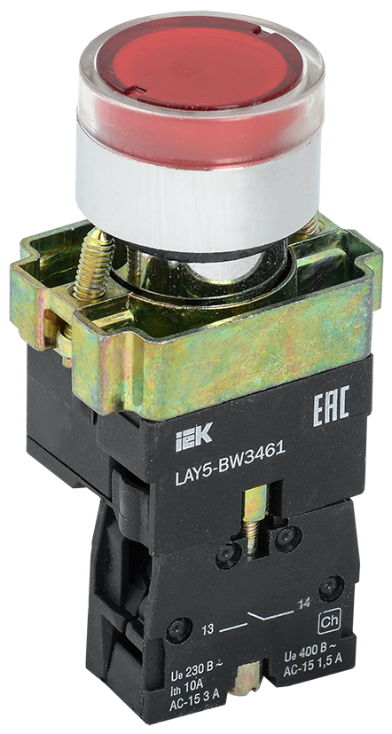 

Кнопка плоская без фиксации 22 мм, 1NO, красный, IEK LAY5-BW3461 (BBT50-BW-K04), LAY5-BW3461