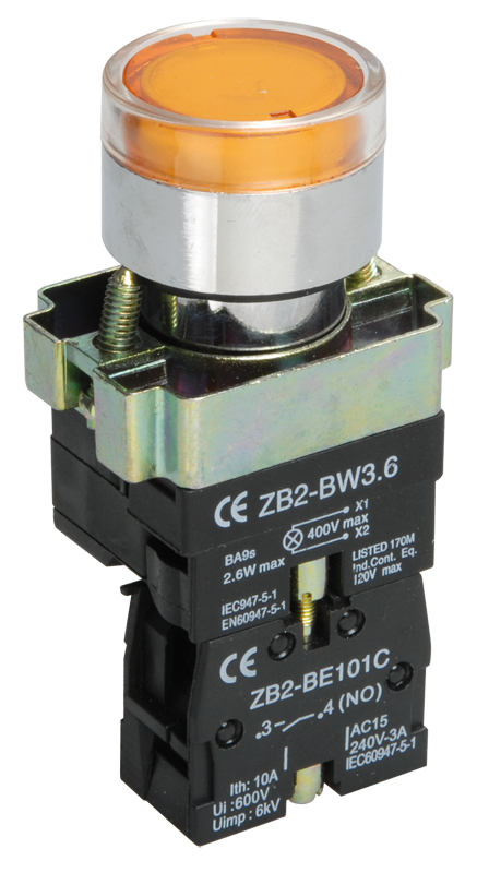 

Кнопка плоская без фиксации 22 мм, 1NO, желтый, IEK LAY5-BW3561 (BBT50-BW-K05), LAY5-BW3561