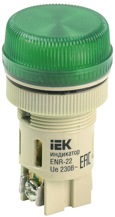 Лампа индикаторная неон зеленый 22 мм 230 В AC, IEK ENR-22 (BLS40-ENR-K06)