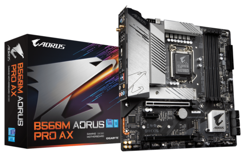 

Материнская плата GIGABYTE B560M AORUS PRO AX, Socket1200, Intel B560, 4xDDR4, 2PCI-Ex16, 6SATA3, 7.1-ch, 2.5GLAN, 5USB 3.2, 2USB Type-C, HDMI, DisplayPort, mATX, Retail, B560M AORUS PRO AX