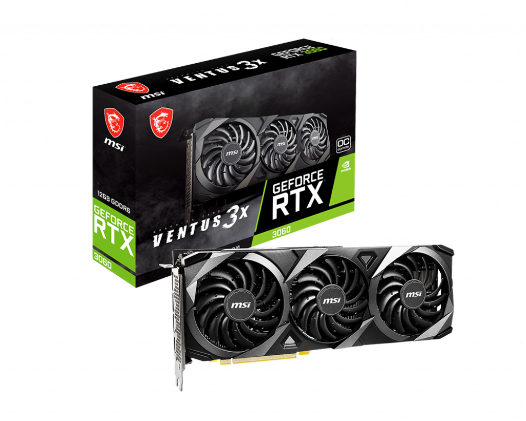 

Видеокарта MSI NVIDIA GeForce RTX 3060 VENTUS 3X OC, 12Gb DDR6, 192 бит, PCI-E, HDMI, 3DP, Retail (RTX 3060 VENTUS 3X 12G OC), VENTUS 3X OC