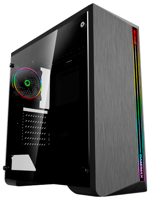 Корпус GameMax G517, ATX, Midi-Tower, USB 3.0, RGB подсветка, черный, без БП (SHINE MFG.G517)