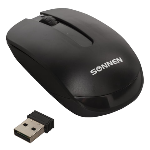 Мышь беспроводная SONNEN M-3032, 1200dpi, оптическая светодиодная, USB, черный (512640)