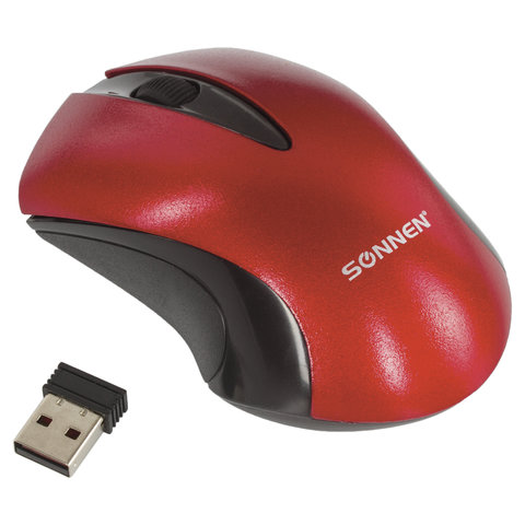 Мышь беспроводная SONNEN M-661R, 1000dpi, оптическая светодиодная, USB, красный (512649)