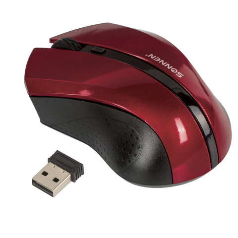 Мышь беспроводная SONNEN WM-250Br, 1600dpi, оптическая светодиодная, USB, бордовый (512641)