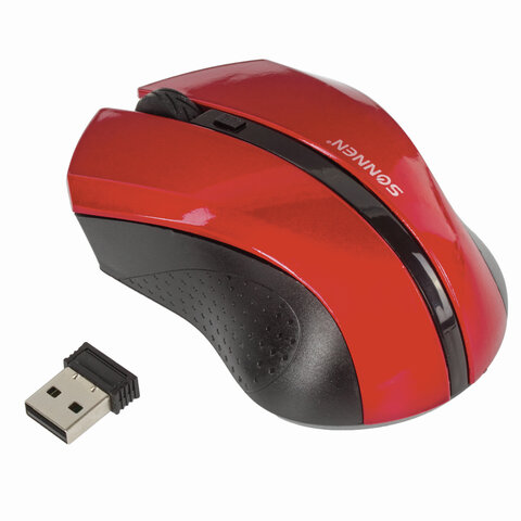 Мышь беспроводная SONNEN WM-250R, 1600dpi, оптическая светодиодная, USB, красный (512643)