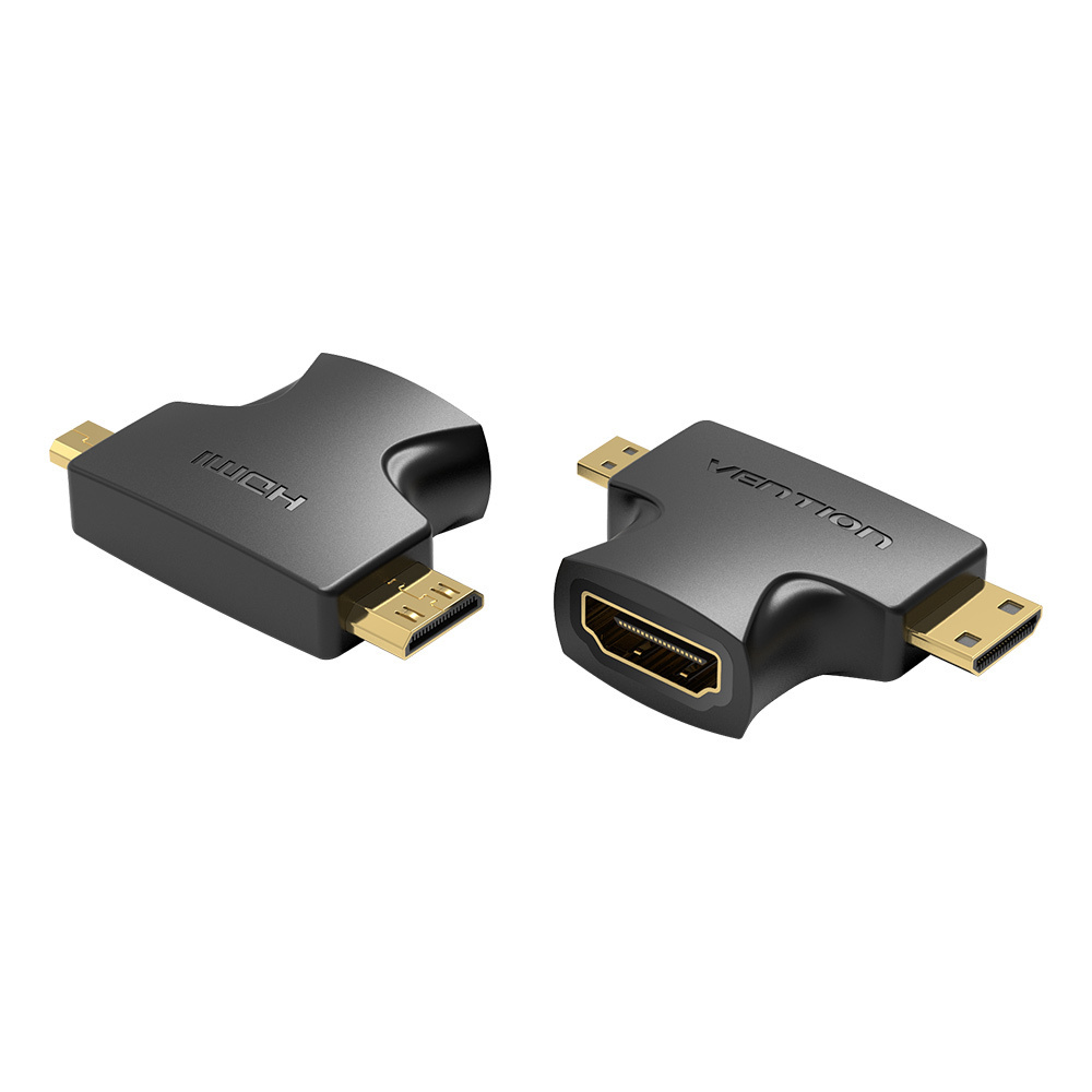 

Переходник (адаптер) HDMI(19F)-Mini HDMI+Micro HDMI, 5 см, черный Vention AGFB0 (AGFB0), AGFB0