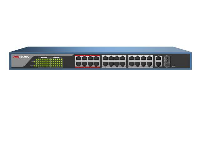 

Коммутатор Hikvision DS-3E0326P-E, кол-во портов: 24x100 Мбит/с, кол-во SFP/uplink: combo RJ-45/SFP 2x100 Мбит/с, установка в стойку, PoE: 24x30Вт (макс. 370Вт) (DS-3E0326P-E(B)), DS-3E0326P-E