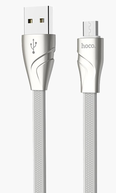 

Кабель USB-Micro USB, плоский, 2.1A, 1.2м, белый HOCO Twisting U57, U57