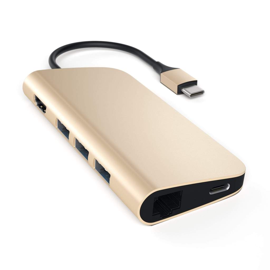 

Мультипортовый адаптер Satechi Type-C Aluminum Multi-Port Adapter, 3x USB, USB-C, кардридер SD/microSD, HDMI, RJ-45, золотистый (ST-TCMAG), Type-C Aluminum Multi-Port Adapter