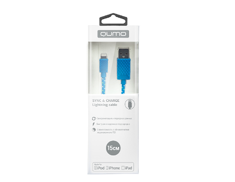 

Кабель USB 2.0(Am)-Lightning 8-pin(m), MFi, 2.4A, 15см, синий Qumo (23598), 0