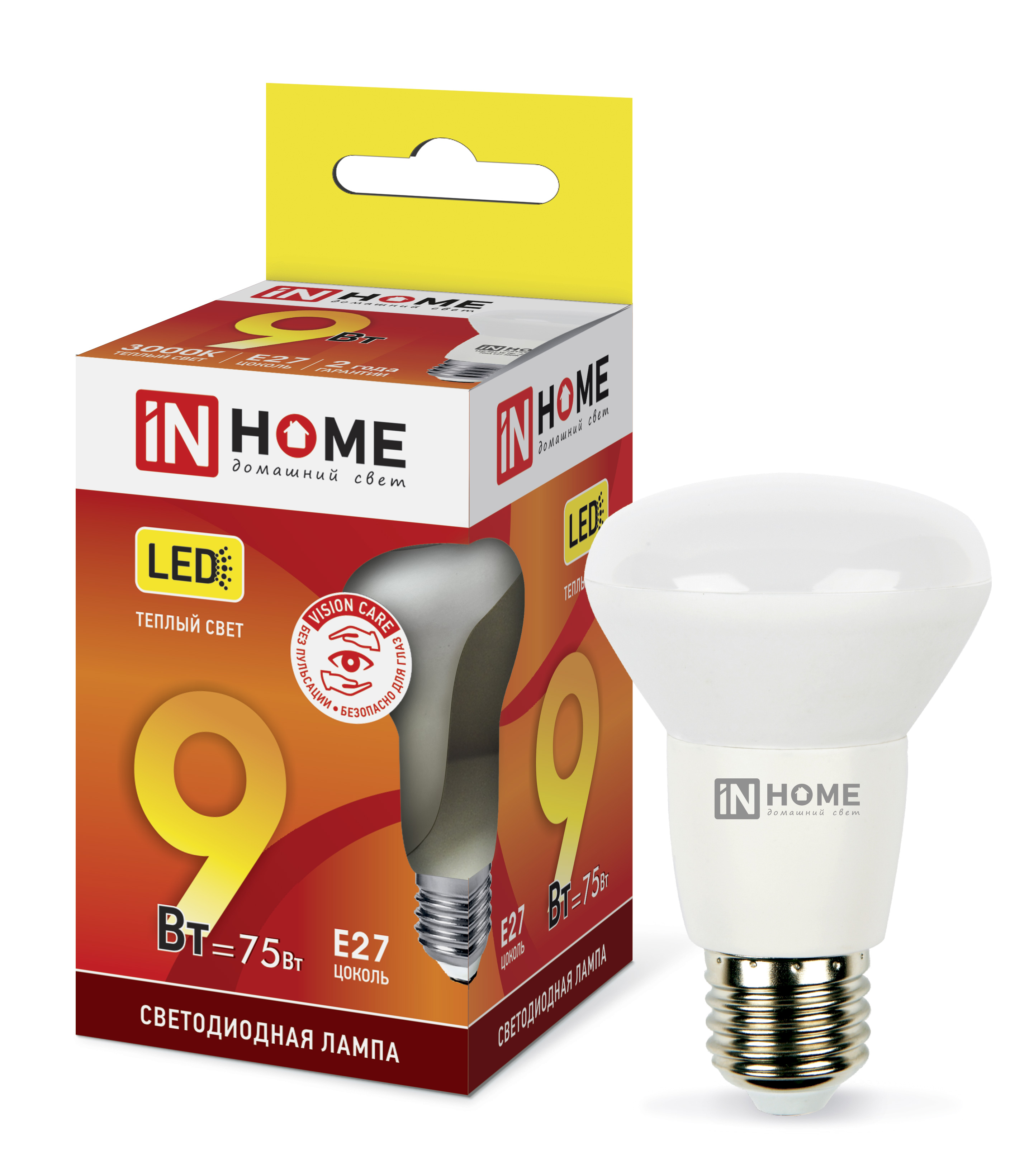 

Лампа светодиодная E27 рефлектор/R63, 9Вт, 3000K / теплый свет, 720лм, IN HOME LED-R63-VC (4690612024301), LED-R63-VC