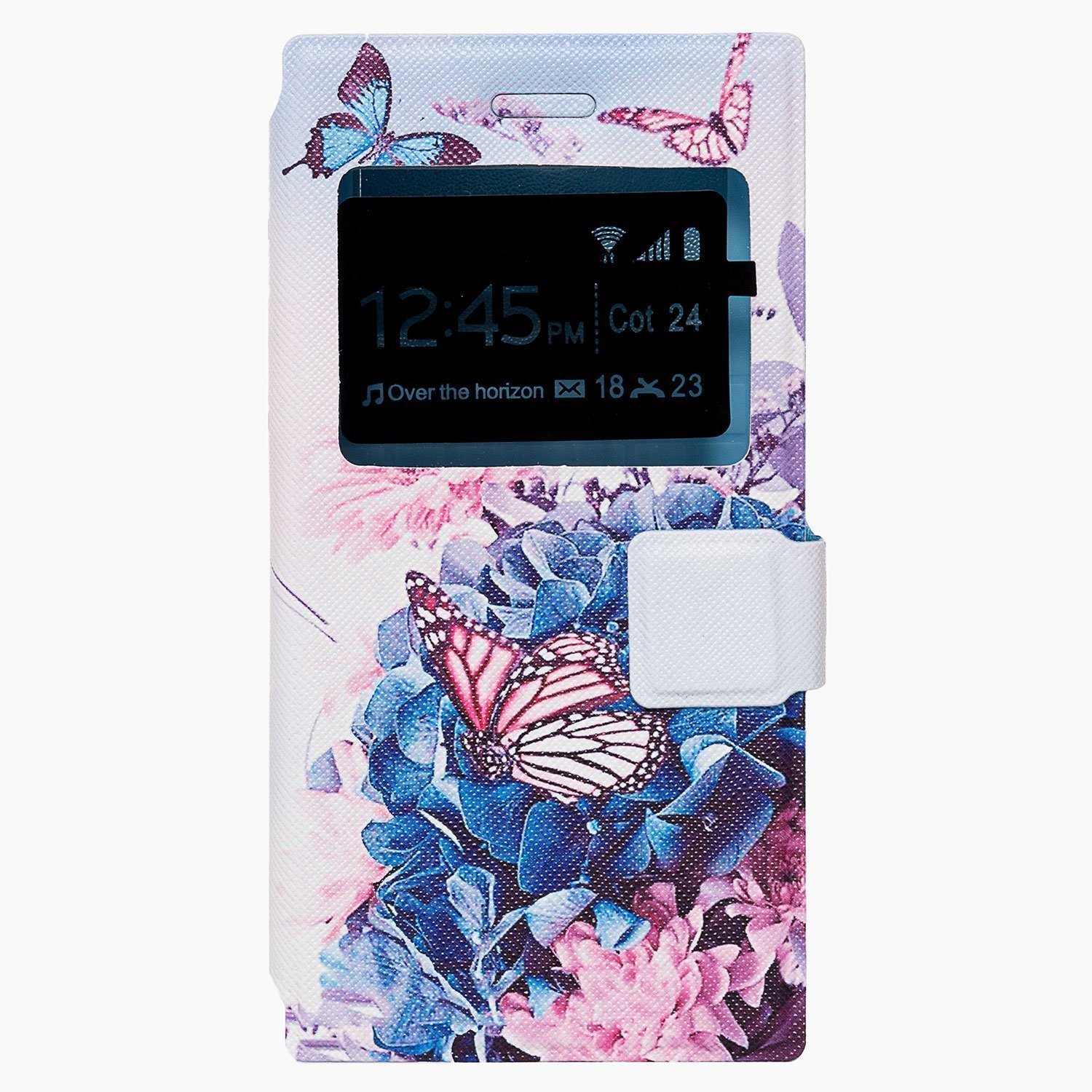 

Чехол-книжка для смартфона универсальный 4.5" (13.8x6.9x1.1см), искусственная кожа, розовый синий бабочки (118527)