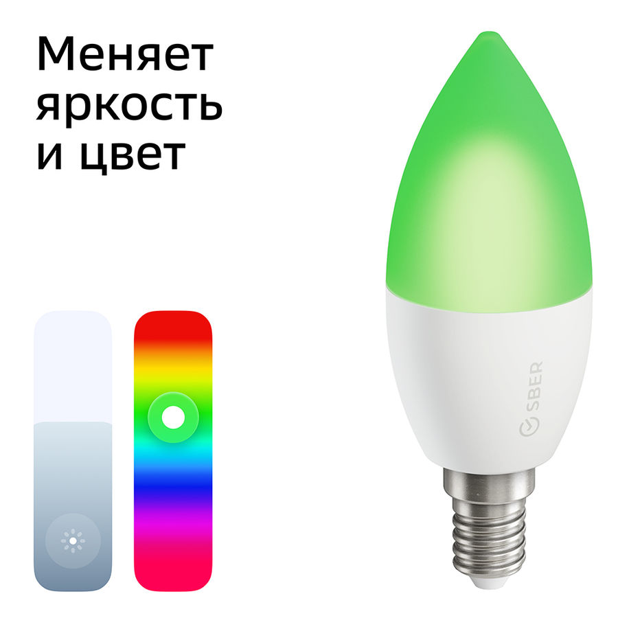 

Умная лампа SBER, 5.5Вт, 470лм, 2700-6500К, E14, WiFi, белый (SBDV-00020)