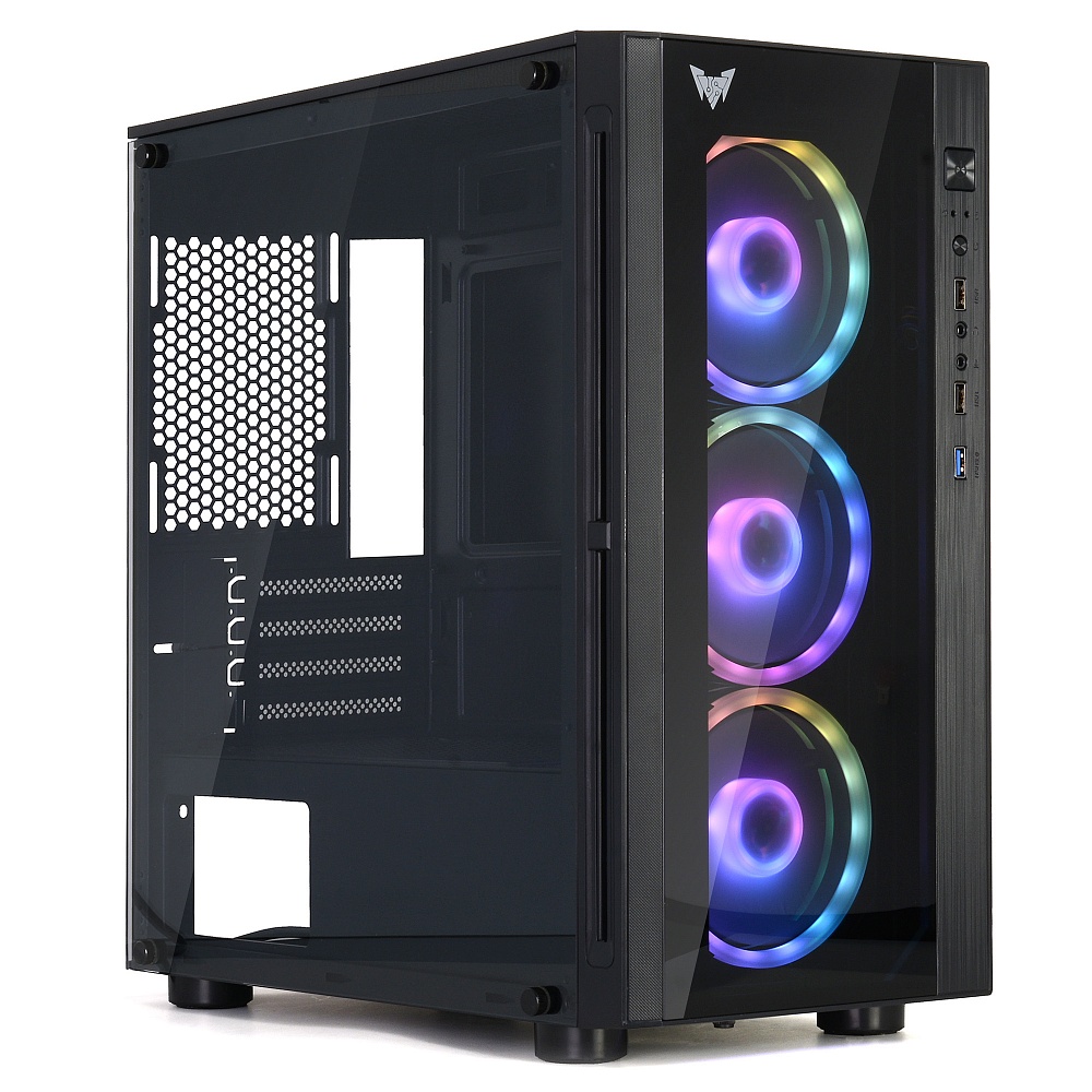 Корпус CROWN CMC-GS40RGB2, mATX, Mini-Tower, USB 3.1, черный, 600Вт (CM000003310)