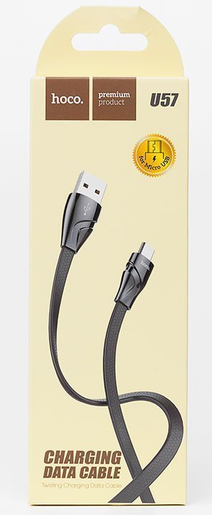 

Кабель USB-Micro USB, плоский, 2.4A Quick Charge, 1.2м, черный HOCO Twisting U57, U57
