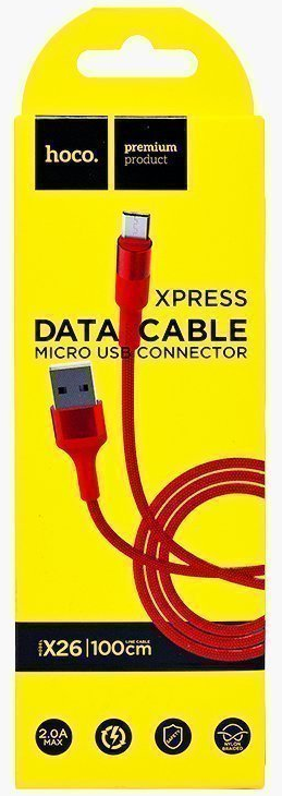 

Кабель USB-Micro USB, 2A быстрая зарядка, 1м, красный HOCO Xpress X26, X26