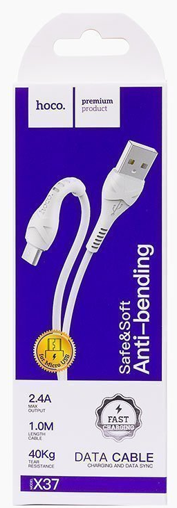 

Кабель USB-Micro USB, 2.4A быстрая зарядка, 1м, белый HOCO Cool power X37, X37