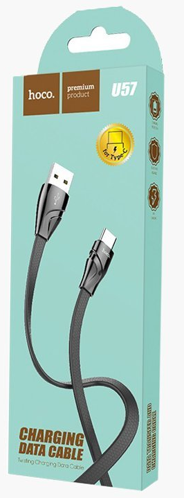 

Кабель USB 2.0(Am)-Type-C, плоский, 2.4A быстрая зарядка, 1м, черный HOCO Twisting U57, U57