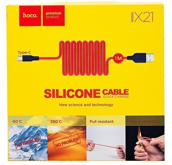 

Кабель USB-Type-C, 2.4A быстрая зарядка, 1м, черный/красный HOCO Silicone X21, X21