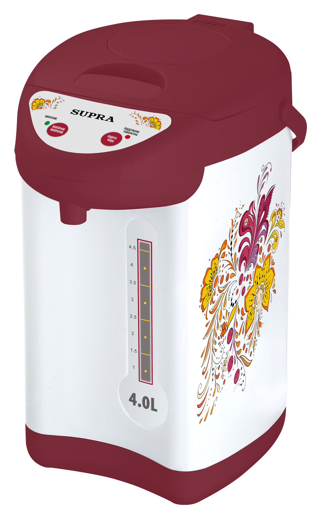

Термопот SUPRA TPS-4901 4л. 800Вт, Скрытый, пластик, красный/белый, TPS-4901
