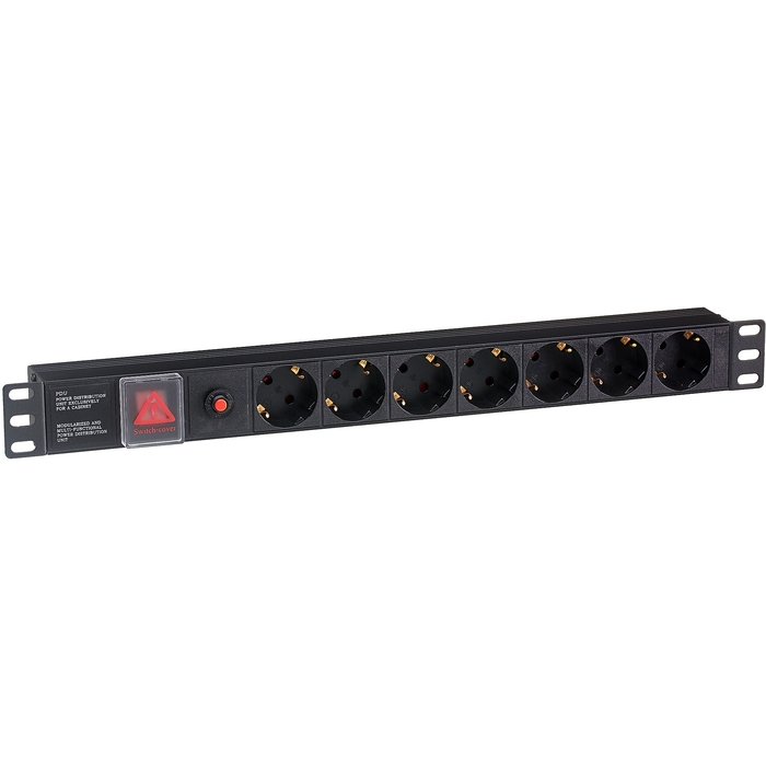 Блок розеток (PDU), кол-во розеток: 7, ExeGate ServerPro PDU-19H702 Al-7S-C14-SW-O (EX280837RUS)
