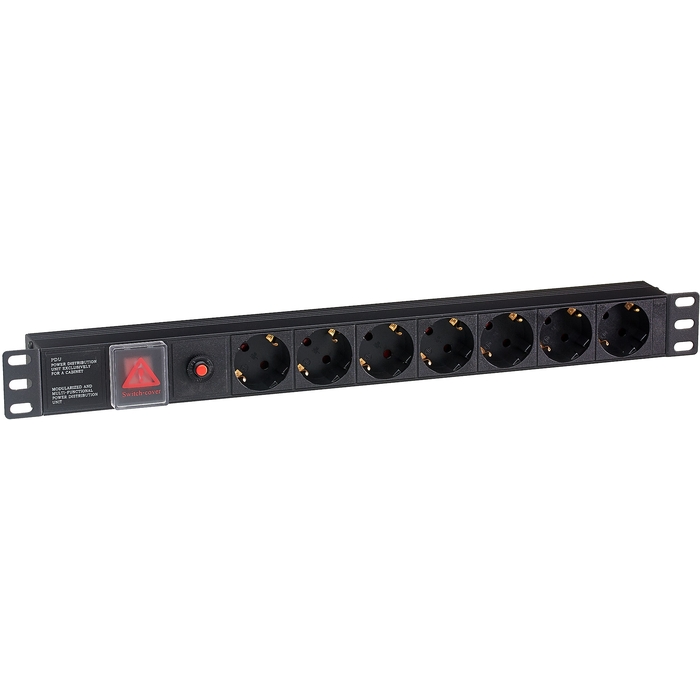 Блок розеток (PDU) ExeGate ServerPro PDU-19H702 Al-7S-C14-SW-O, 1U, кол-во розеток:7 (7xЕвро), черный (EX280837RUS)