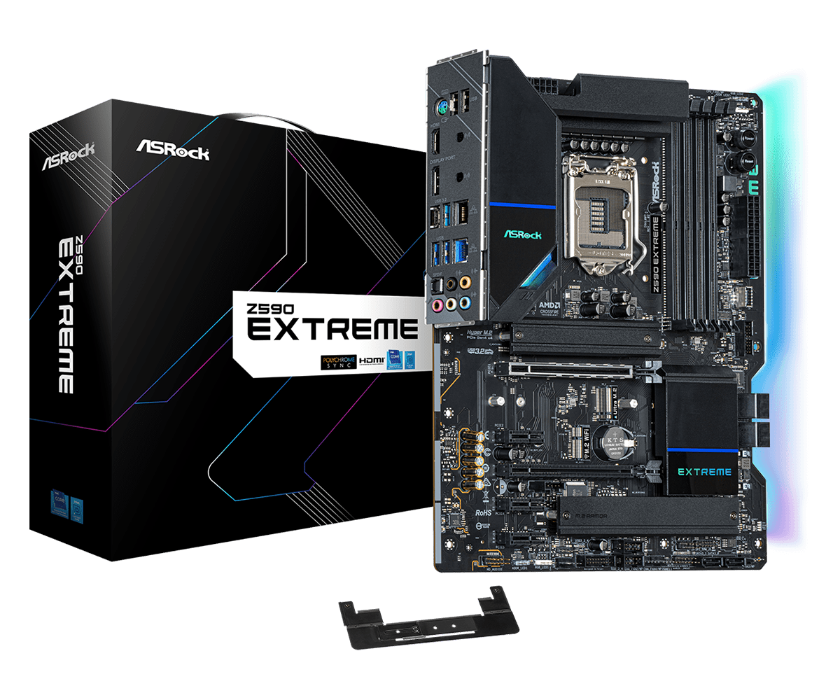 

Материнская плата ASRock Z590 EXTREME, Socket1200, Intel Z590, 4xDDR4, 2PCI-Ex16, 6SATA3, 7.1-ch, GLAN, 2.5GLAN, 7 USB 3.2, 2 USB Type-C, HDMI, DP, ATX, Retail, Z590 EXTREME