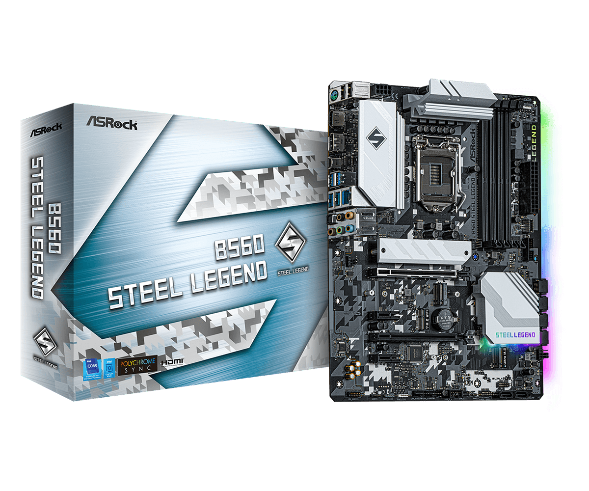 

Материнская плата ASRock B560 STEEL LEGEND, Socket1200, Intel B560, 4xDDR4, 2PCI-Ex16, 6SATA3, 7.1-ch, 2.5GLAN, 12USB 3.2, 2USB Type-C, HDMI, DisplayPort, ATX, Retail, B560 STEEL LEGEND