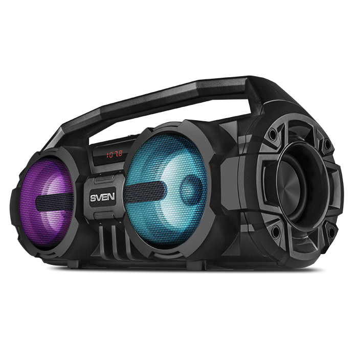 

Портативная акустика SVEN PS-415, 12 Вт, FM, USB, microSD, Bluetooth, подсветка, черный (PS-415), PS-415