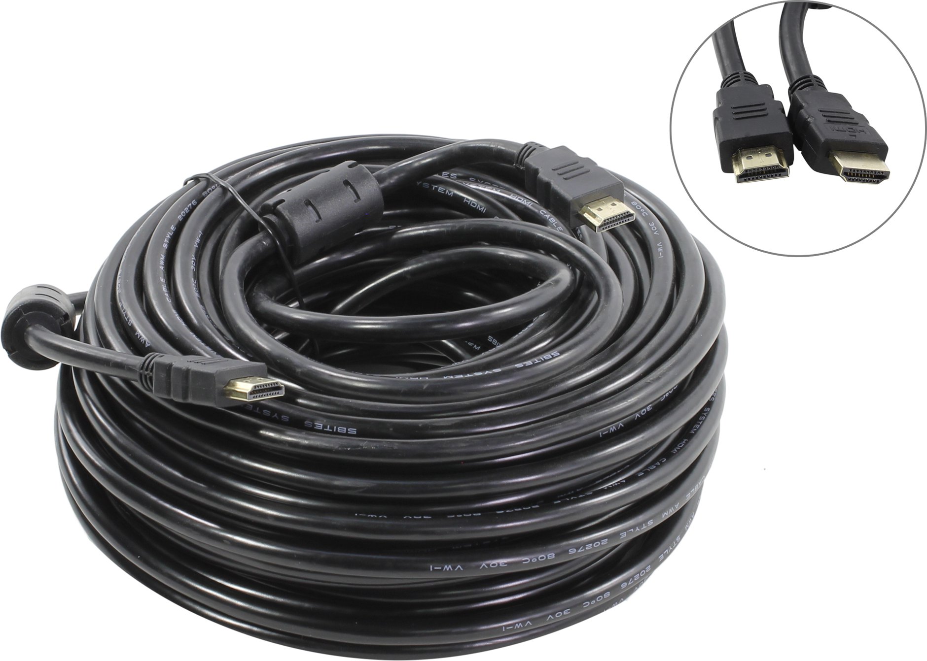 

Кабель HDMI(19M)-HDMI(19M) v1.4b, ферритовый фильтр, 25 м, черный 5bites (APC-014-250)