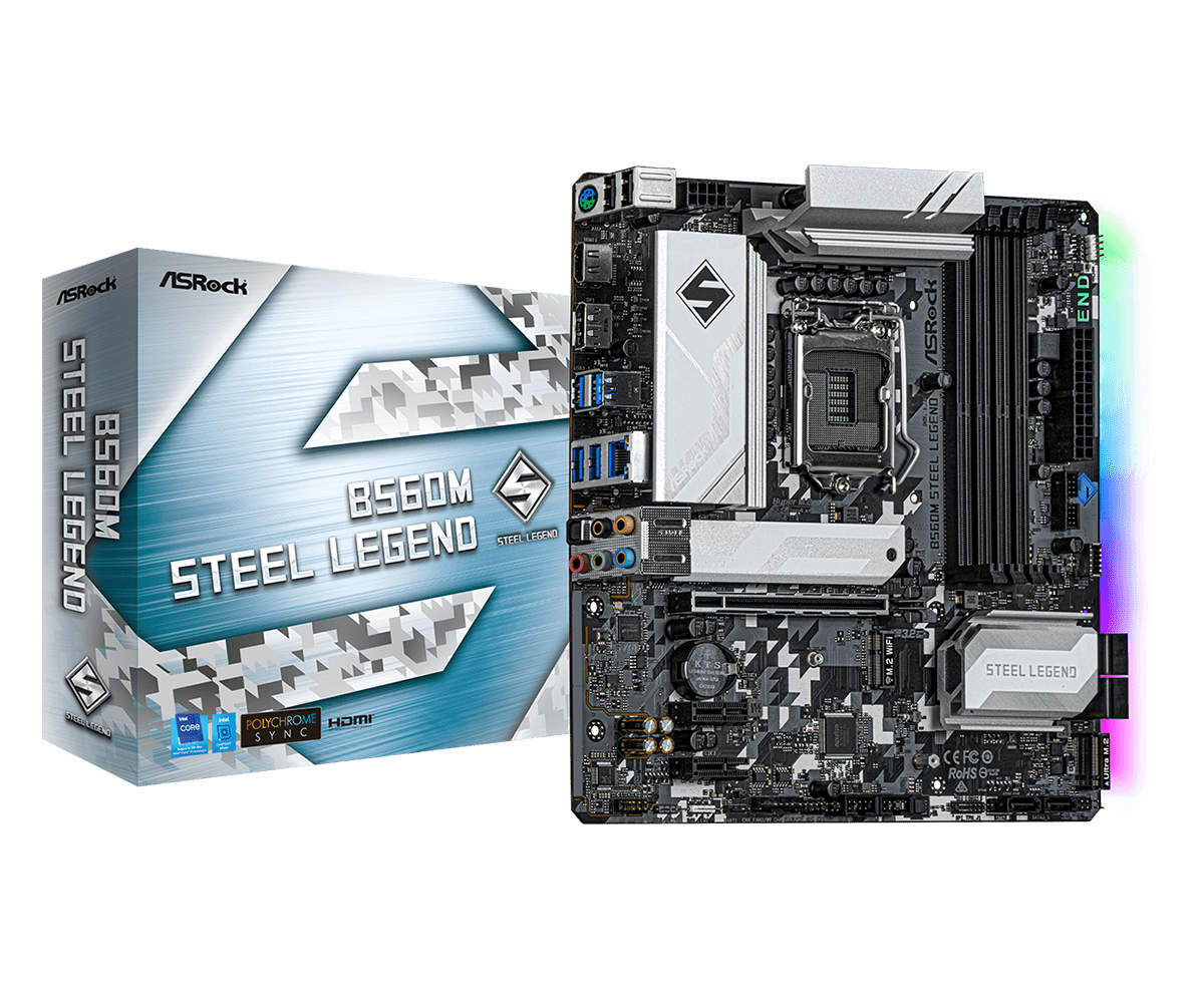 

Материнская плата ASRock B560M STEEL LEGEND, Socket1200, Intel B560, 4xDDR4, PCI-Ex16, 6SATA3, 7.1-ch, 2.5GLAN, 6USB 3.2, USB Type-C, HDMI, DisplayPort, mATX, Retail, B560M STEEL LEGEND