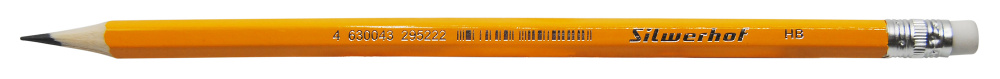 Карандаш чернографитный HB, шестигранная форма, с ластиком, ударопрочный грифель, желтый, Silwerhof Basic 120636-00 (1162861)
