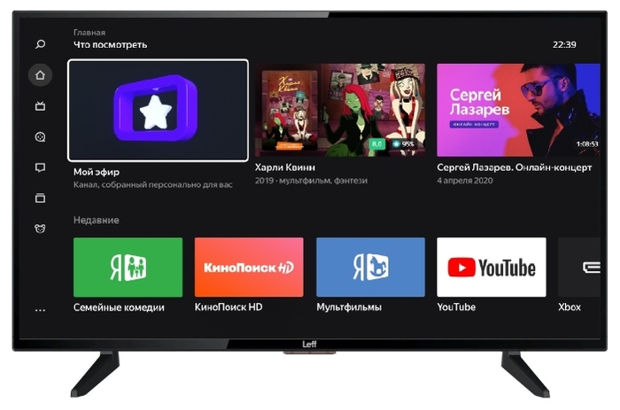 

Телевизор 43" Leff 43F520T, FullHD, 1920x1080, DVB-T /T2 /C, HDMIx3, USBx2, WiFi, Smart TV, черный, 43F520T