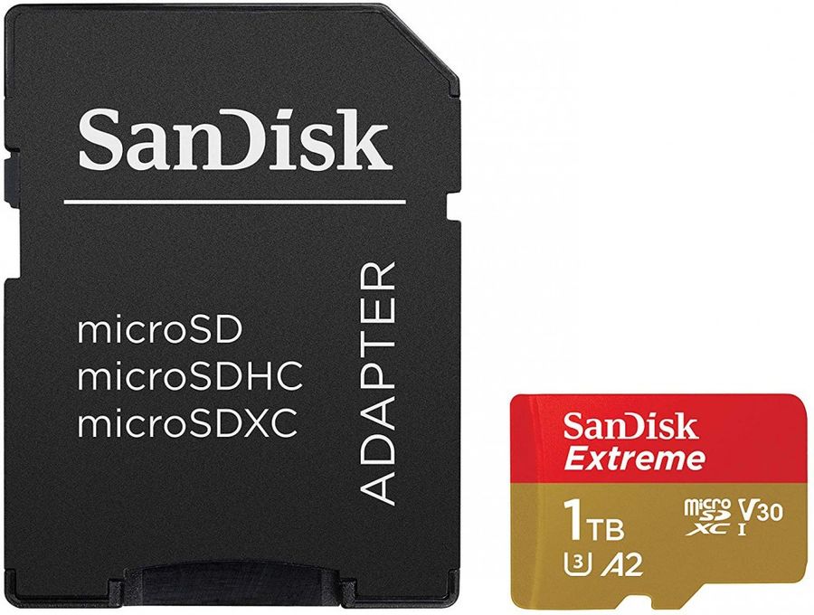 Карта памяти 1Тб SDXC Sandisk Extreme Class 10 UHS-I U3 V30 A2 + адаптер (SDSQXA1-1T00-GN6MA)