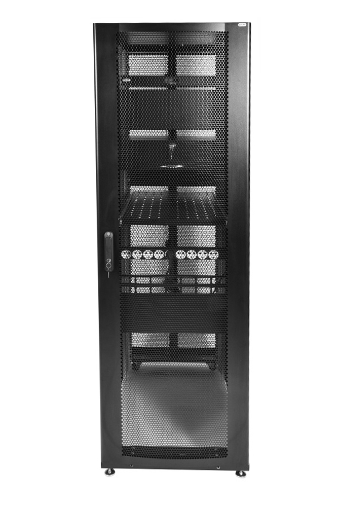 Шкаф серверный напольный 48U 600x1200, перфорация/перфорация, черный, в сборе, ЦМО ШТК-СП-48.6.12-48АА-9005 (30045000612)