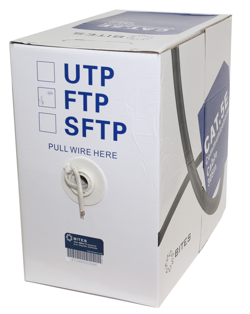 

Витая пара FTP кат.5e, 4 пары, CCA, 0.5 мм, 305м., внутренний, одножильный, серый, 5BITES (FS5505-305A)